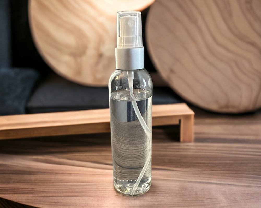 4 oz. Clear Bottle with Silver Matte Fine Mist Sprayer